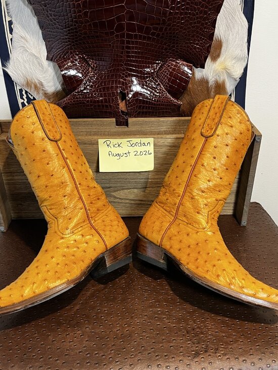 Full Custom Butter Scotch Full Quill Ostrich Cowboy Boots in Men\'s Size 11D